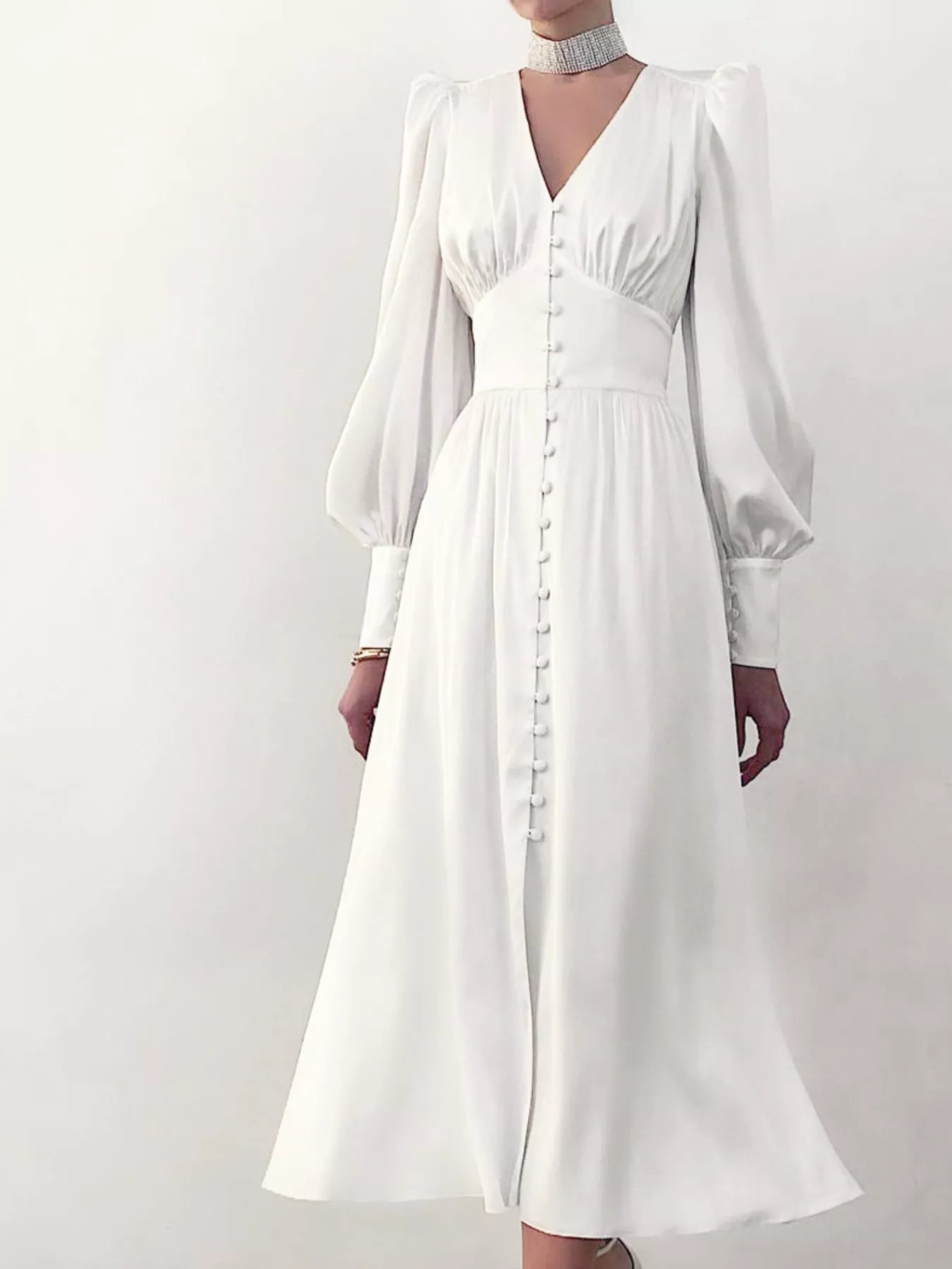 V-Neck Lantern Sleeve Midi Dress - Flip Flop Dynasty