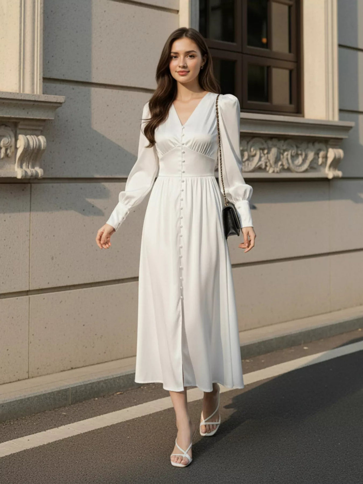 V-Neck Lantern Sleeve Midi Dress - Flip Flop Dynasty