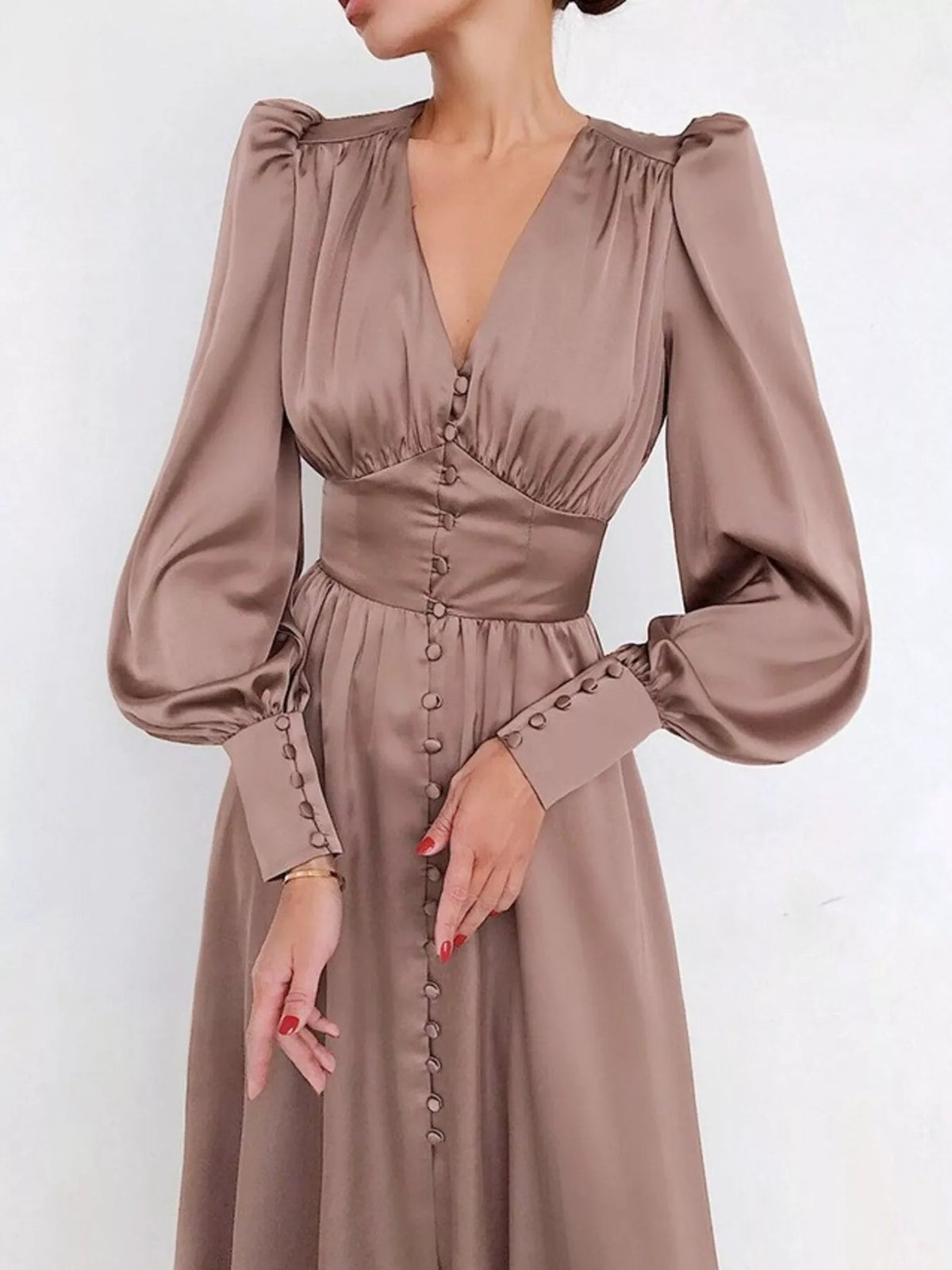 V-Neck Lantern Sleeve Midi Dress - Flip Flop Dynasty