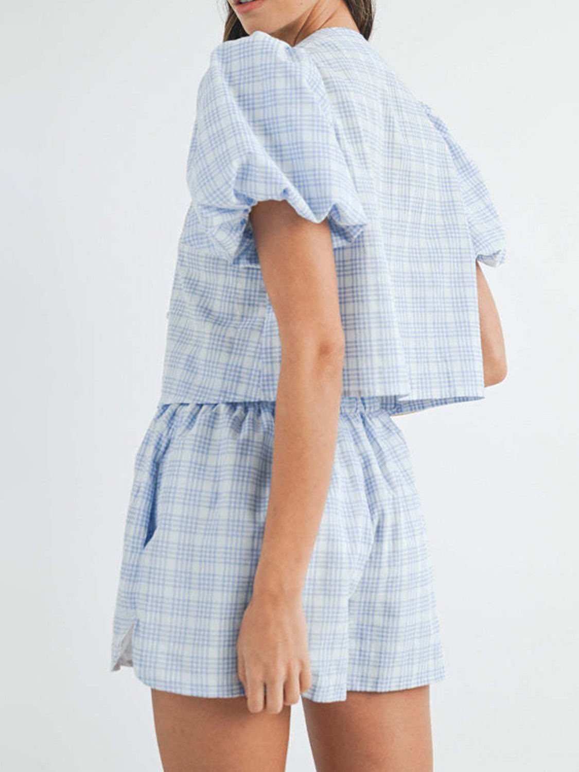 V - Neck Puff Sleeve Top and Shorts Set - Flip Flop Dynasty