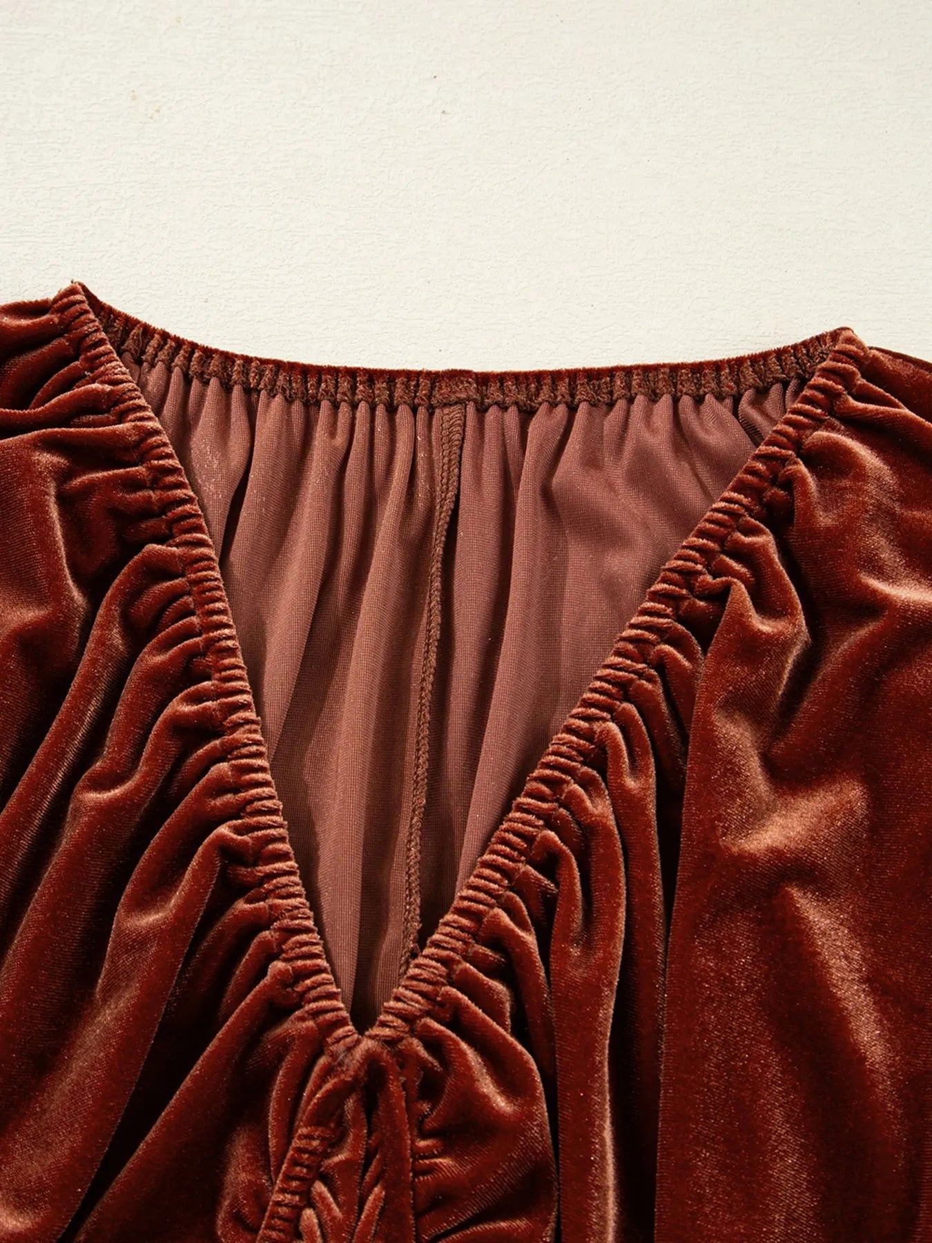 V Neck Puff Sleeve Velvet Dress - Flip Flop Dynasty