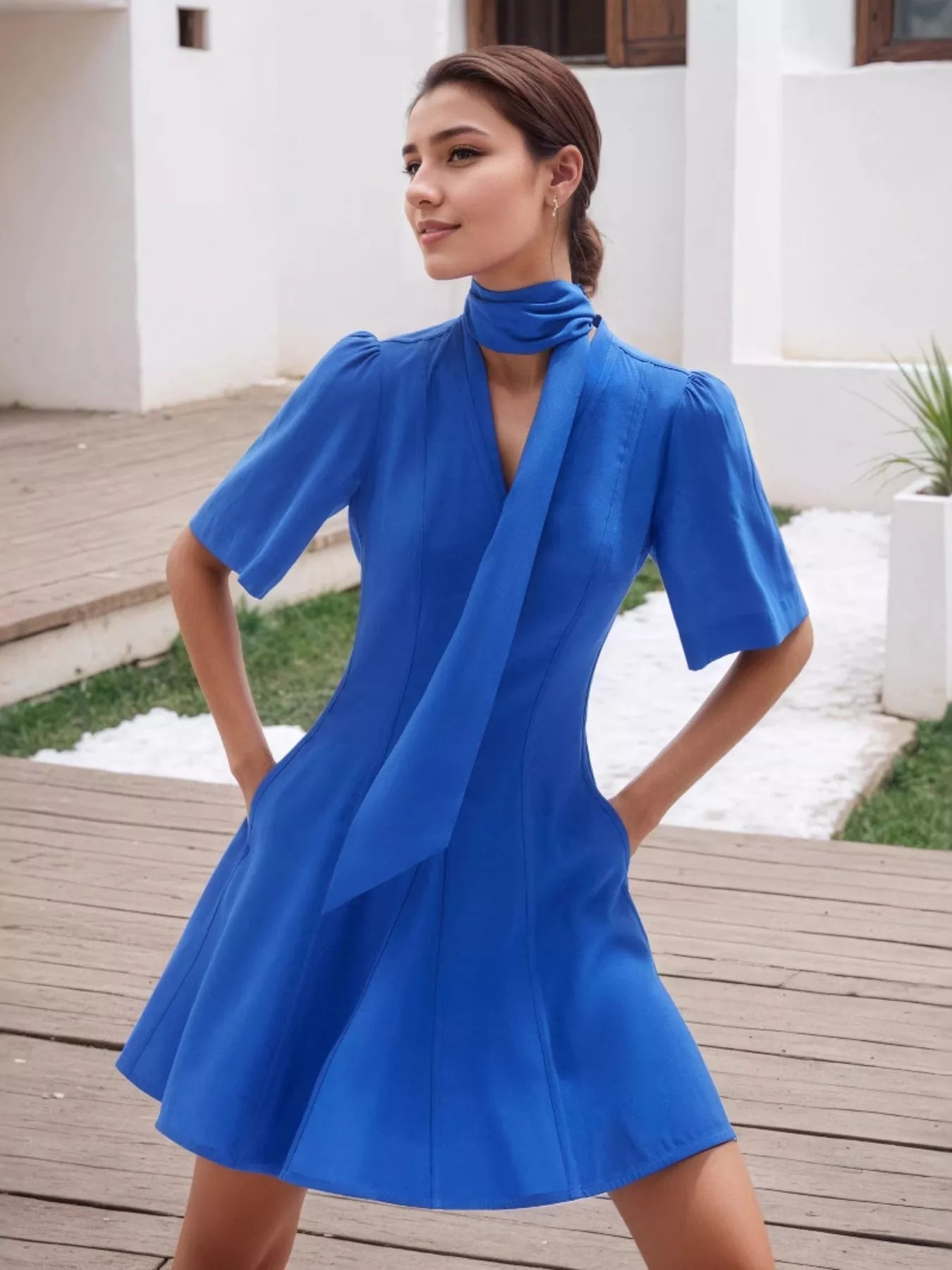 V - Neck Short Sleeve Dress with Pockets - Flip Flop Dynasty