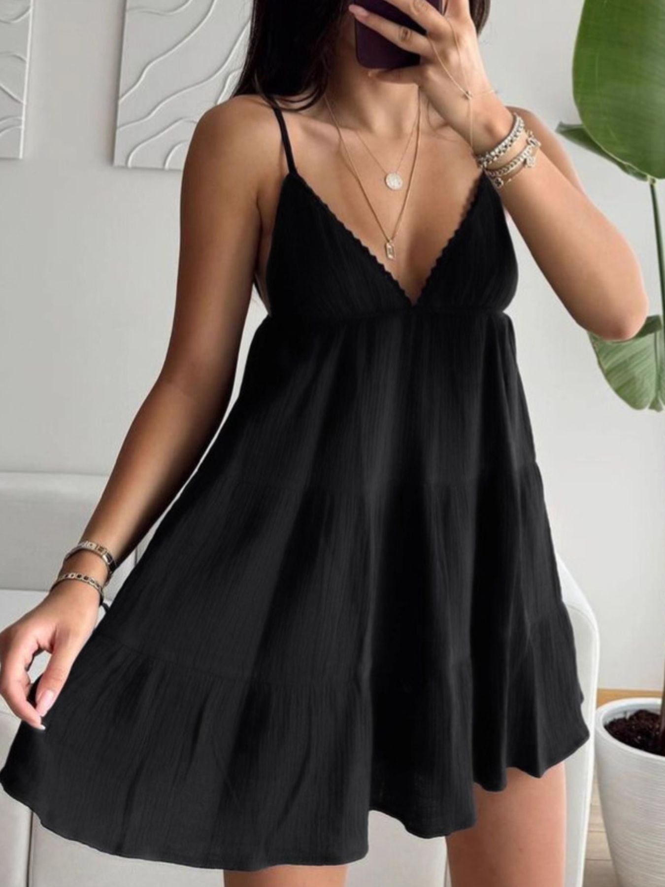 V - Neck Tiered Mini Dress - Flip Flop Dynasty