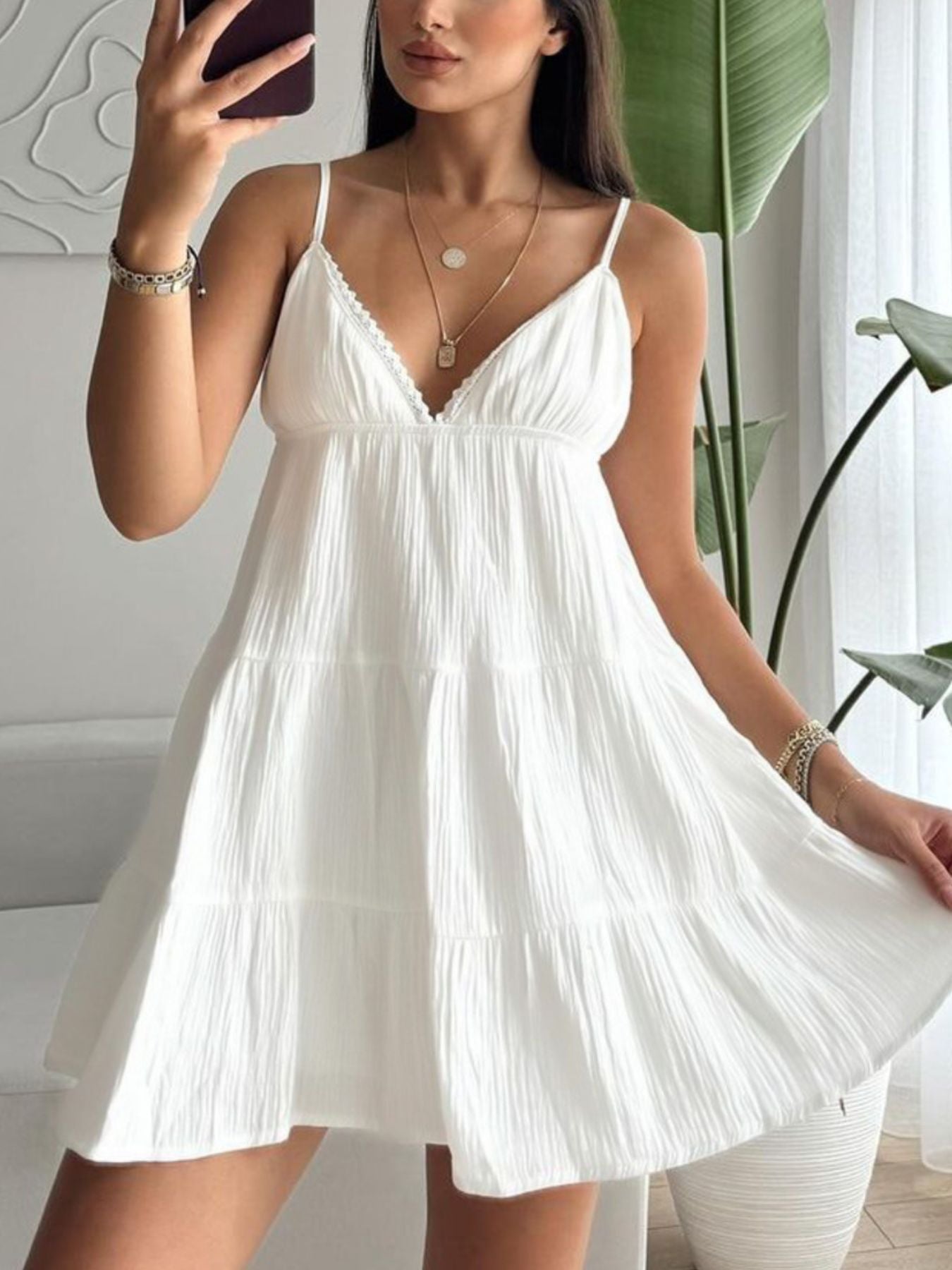 V - Neck Tiered Mini Dress - Flip Flop Dynasty