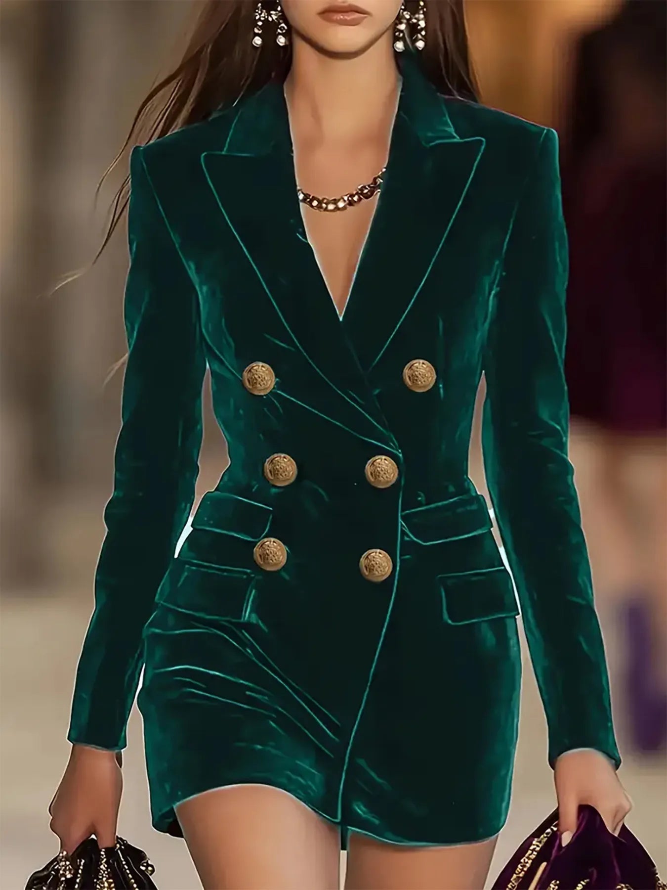 Velvet Double - Breasted Blazer Dress - Flip Flop Dynasty