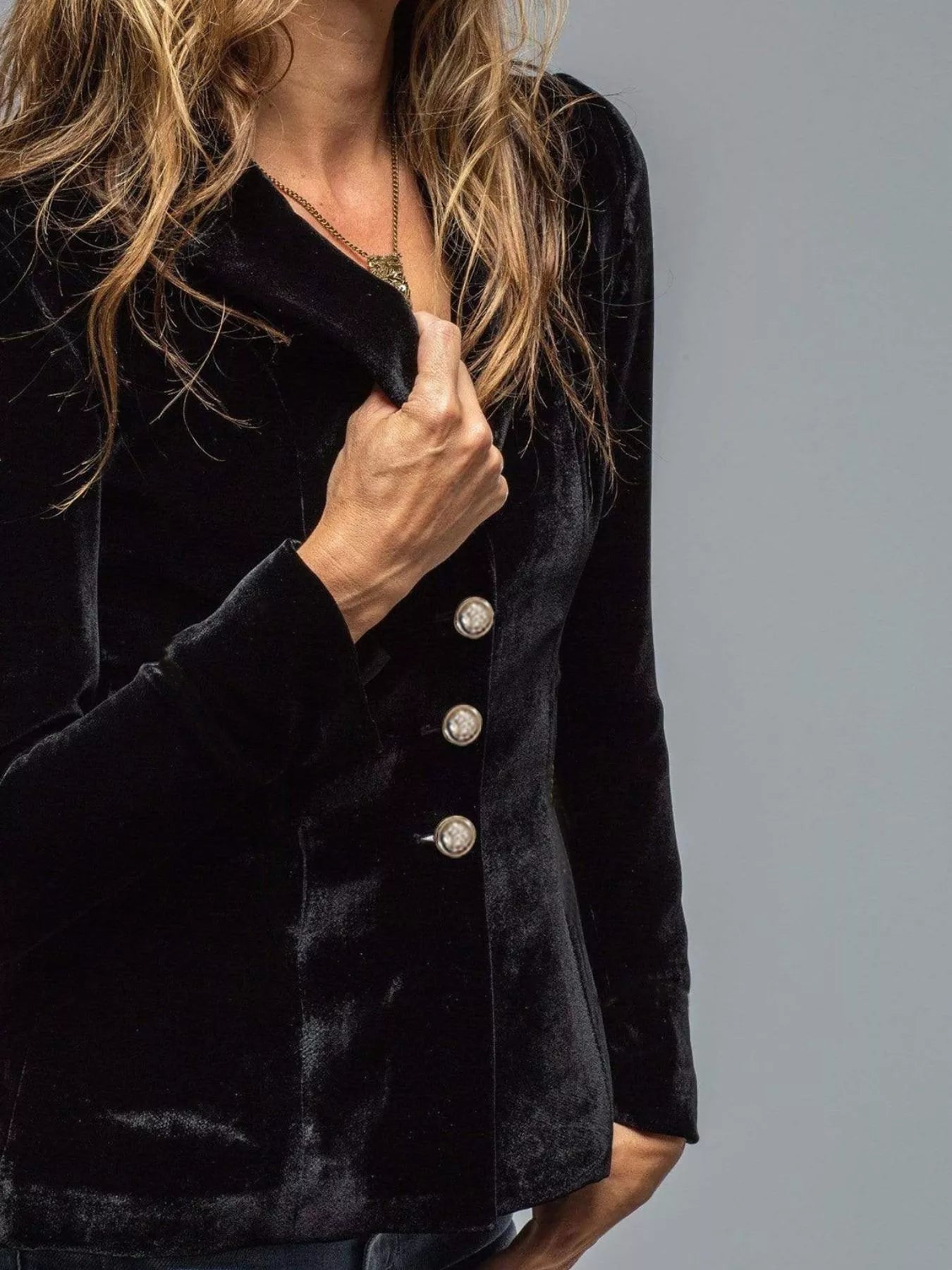 Velvet Lapel Collar Button Up Blazer - Flip Flop Dynasty