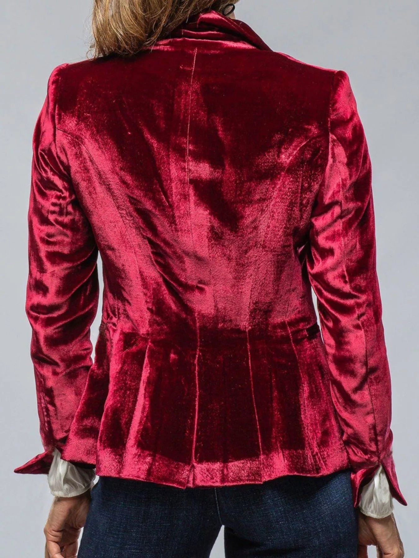 Velvet Lapel Collar Button Up Blazer - Flip Flop Dynasty