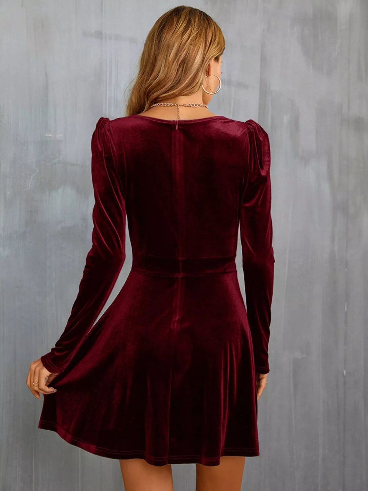 Velvet Long Sleeve A-Line Mini Dress - Flip Flop Dynasty