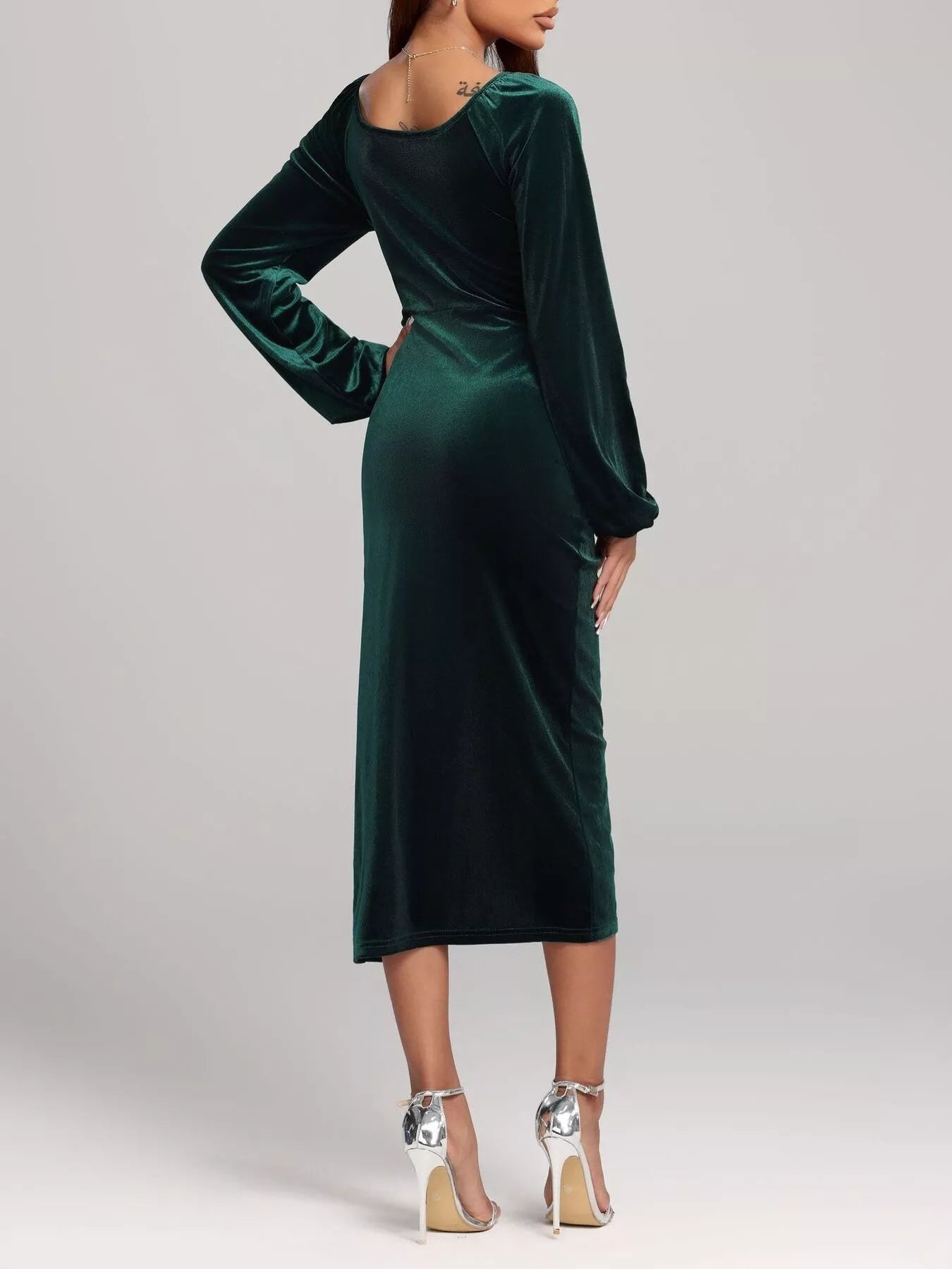 Velvet Long Sleeve Slit Midi Dress - Flip Flop Dynasty