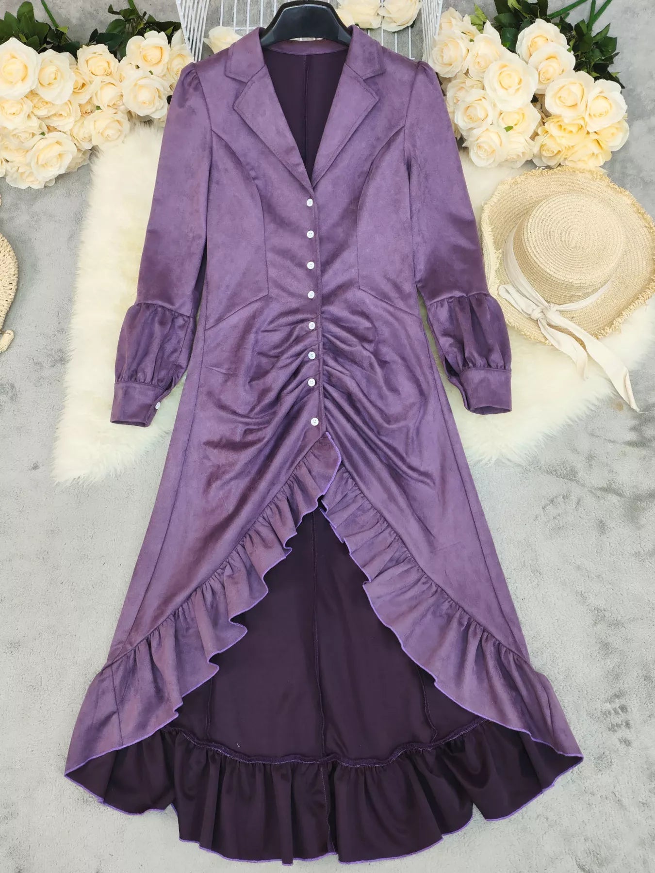 Velvet Ruffle Slit Midi Dress - Flip Flop Dynasty