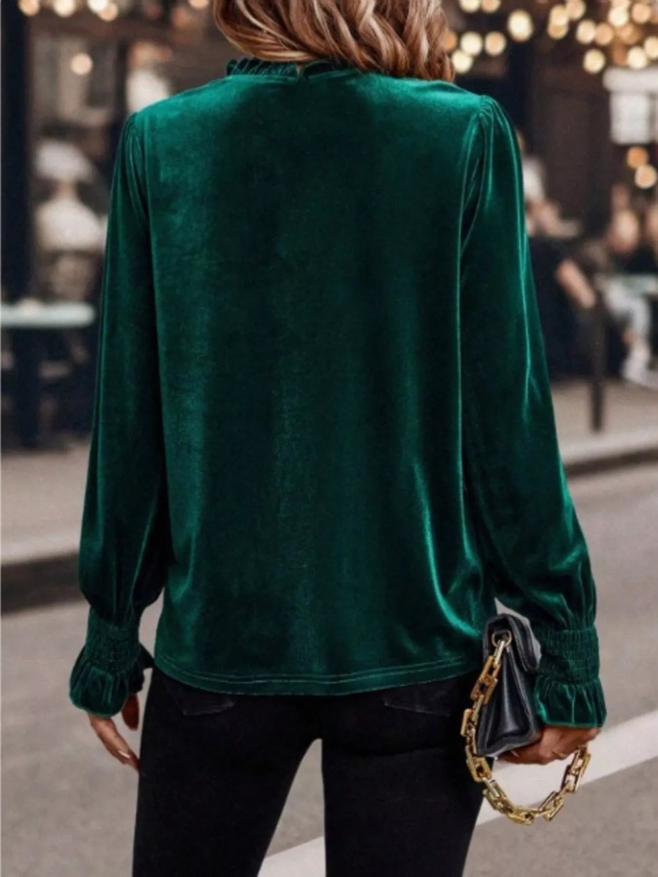 Velvet Ruffle Trim Blouse - Flip Flop Dynasty