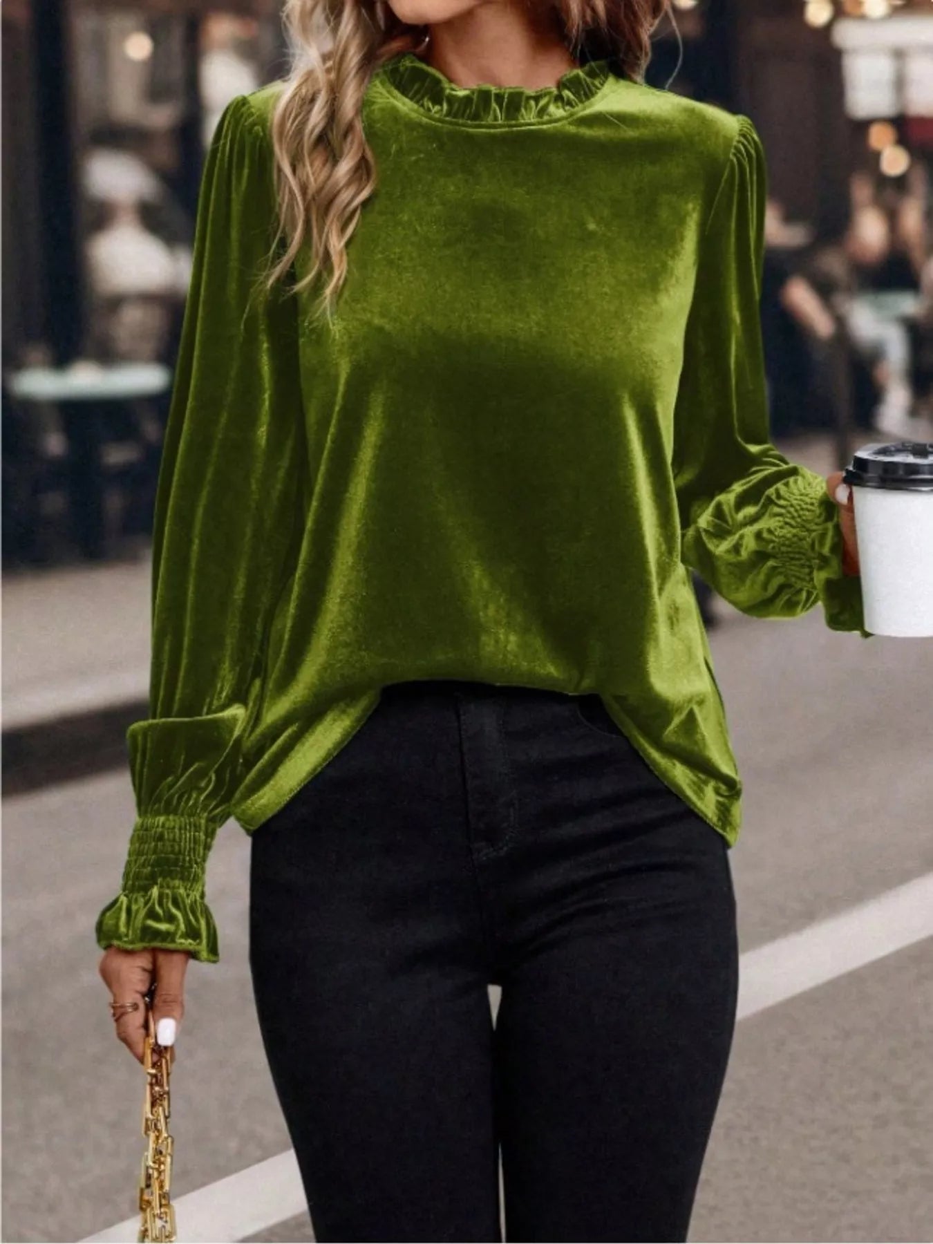 Velvet Ruffle Trim Blouse - Flip Flop Dynasty