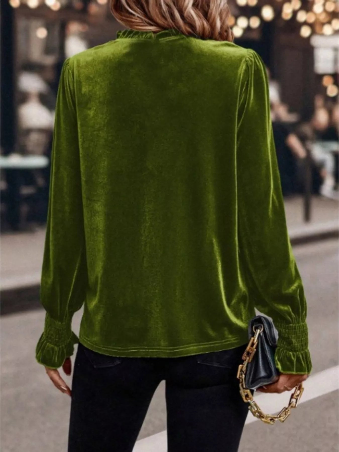 Velvet Ruffle Trim Blouse - Flip Flop Dynasty