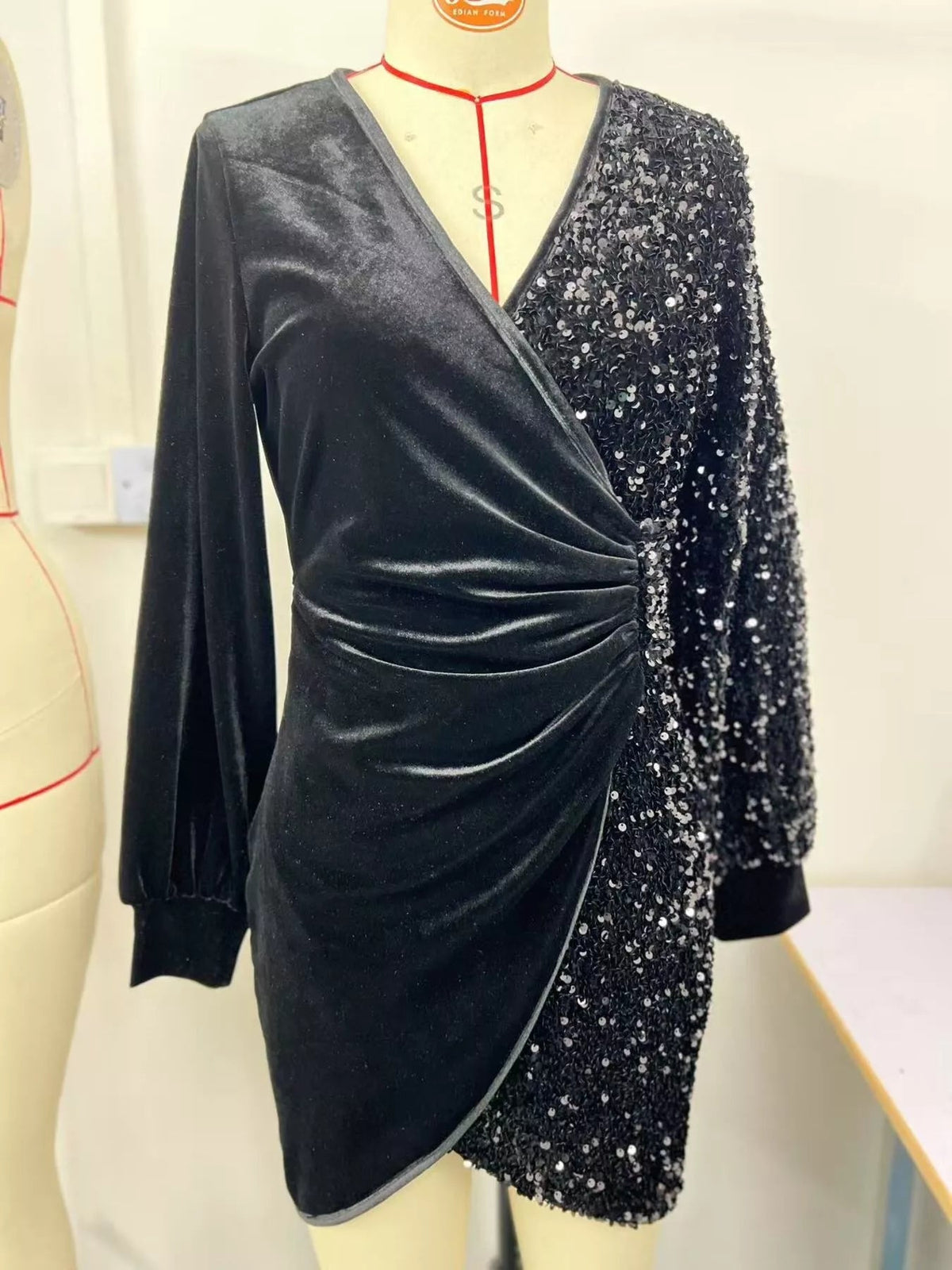 Velvet Sequin Long Sleeve Wrap Dress - Flip Flop Dynasty