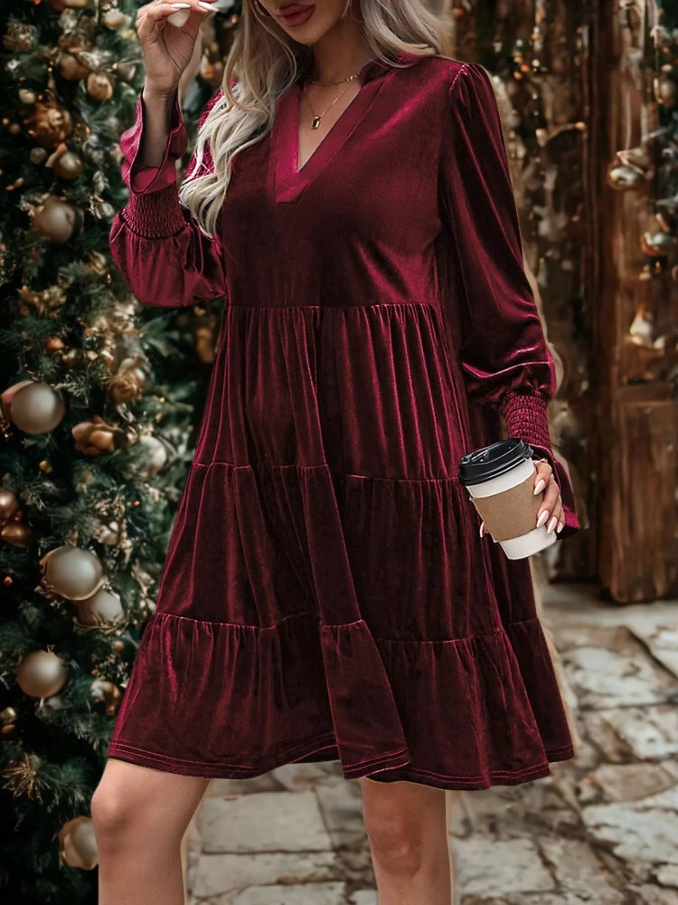 Velvet Tiered Notched Mini Dress - Flip Flop Dynasty