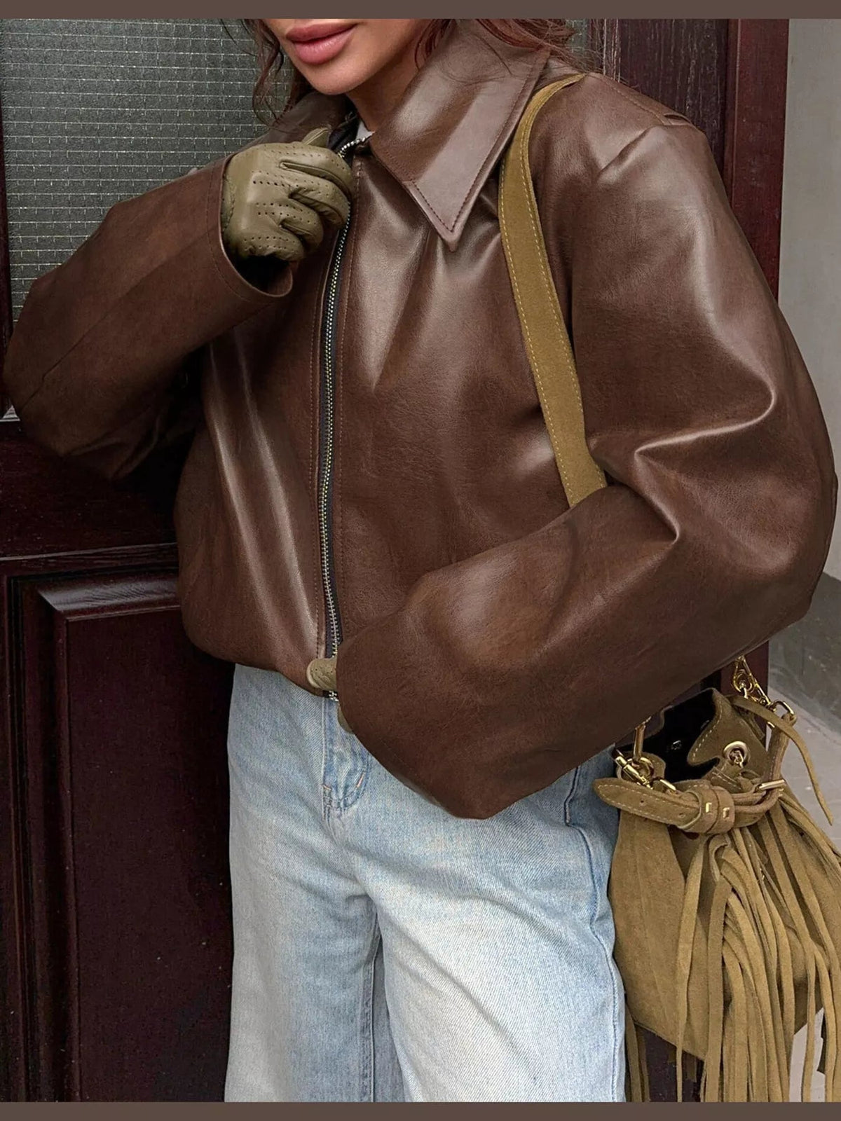 Vintage Faux Leather Zip-Up Jacket - Flip Flop Dynasty