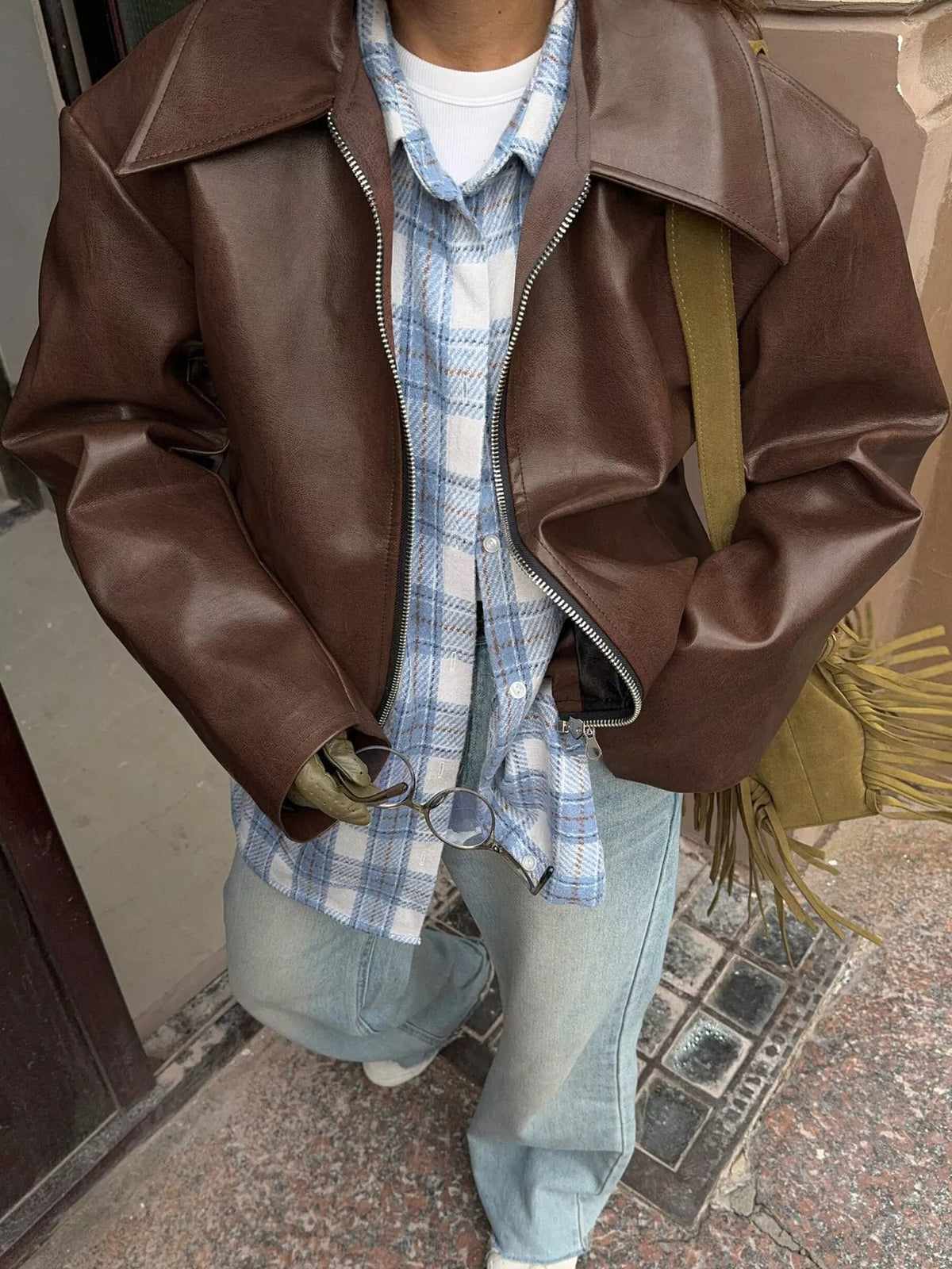 Vintage Faux Leather Zip-Up Jacket - Flip Flop Dynasty