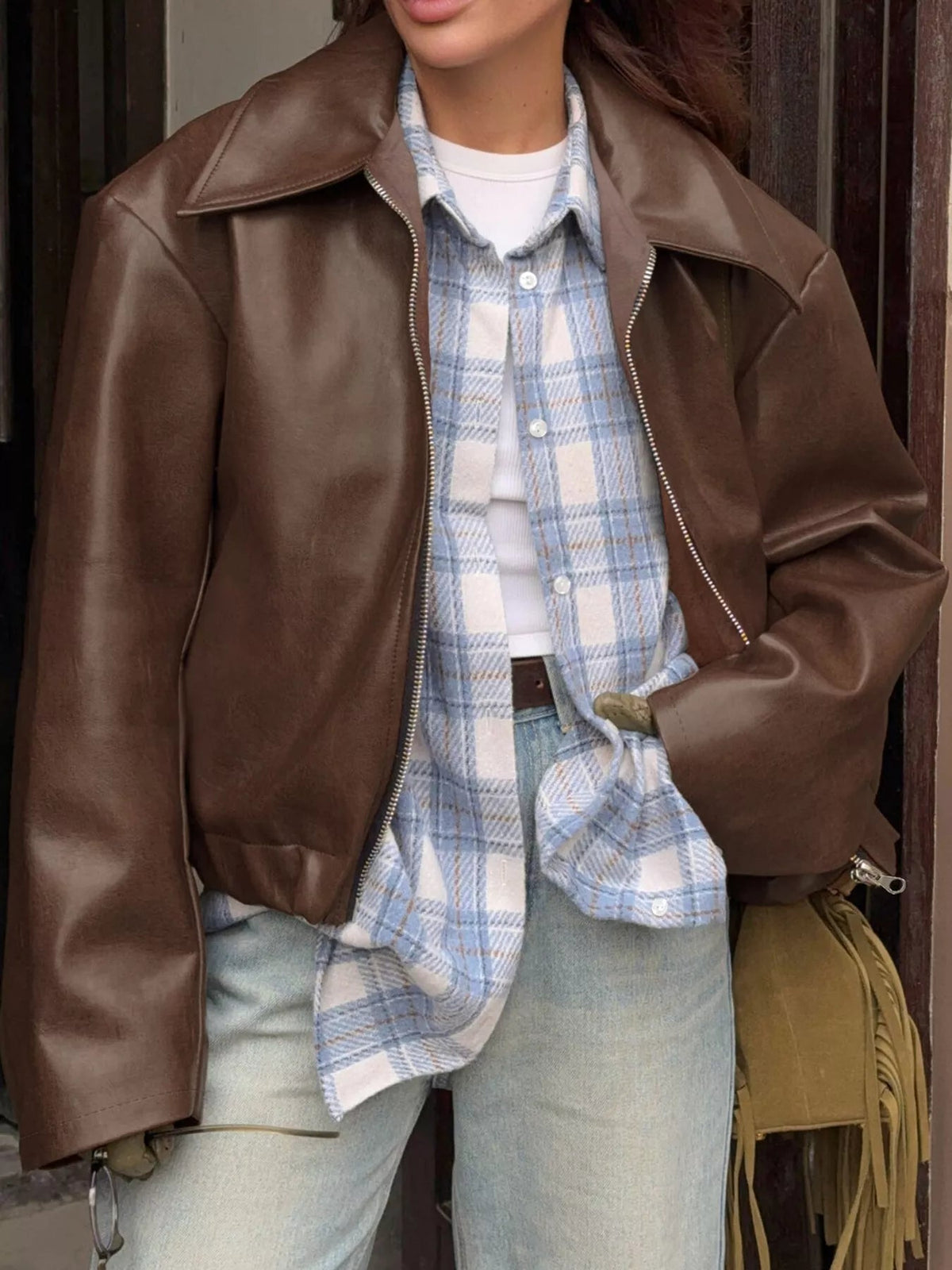 Vintage Faux Leather Zip-Up Jacket - Flip Flop Dynasty
