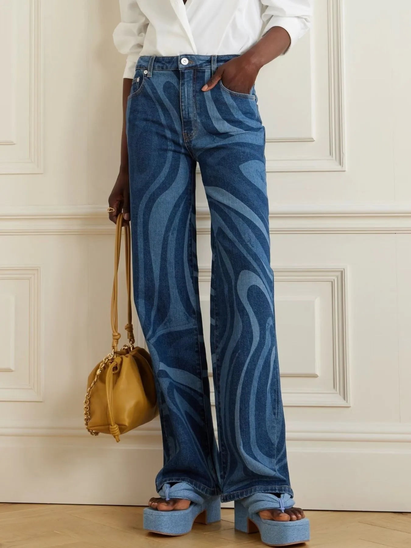 Water Ripples Print Wide Leg Jeans - Flip Flop Dynasty