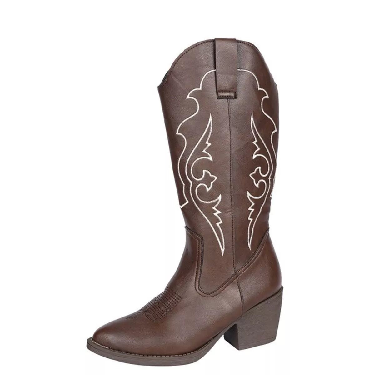 Western Embroidered Mid - Calf Boots - Flip Flop Dynasty
