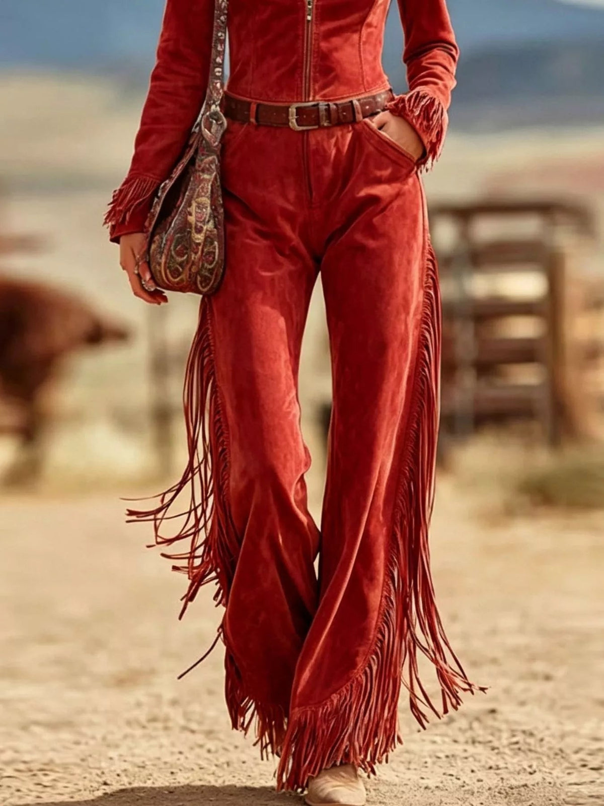 Western-Inspired Suede Fringe Jumpsuit with Zipper Front - Flip Flop Dynasty