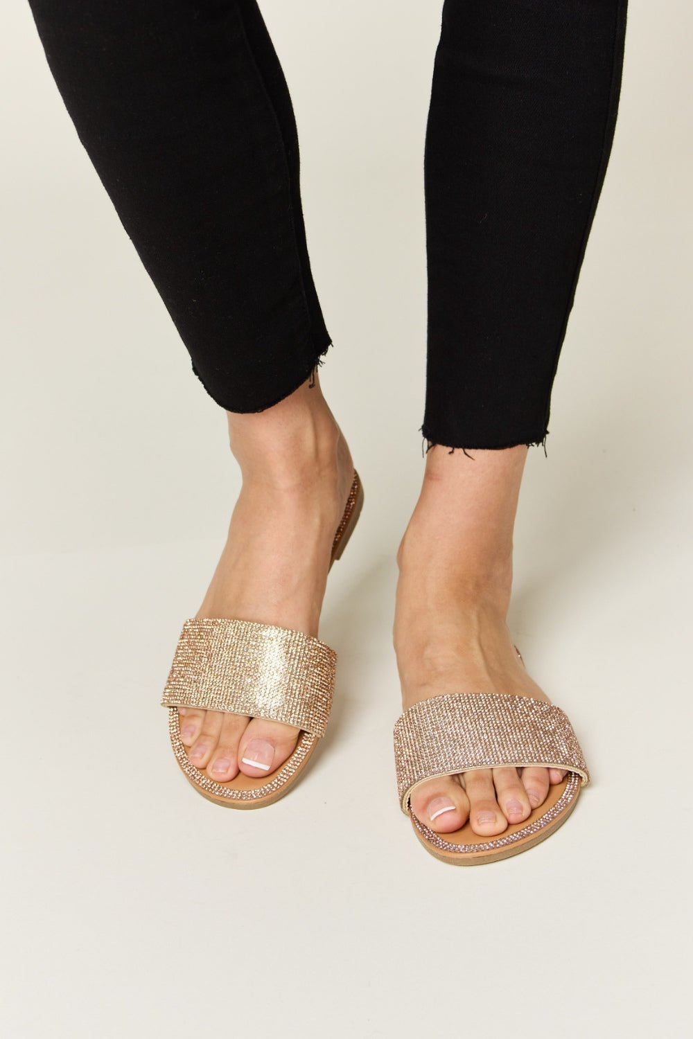 WILD DIVA Rhinestone Open Toe Flat Sandals - Flip Flop Dynasty