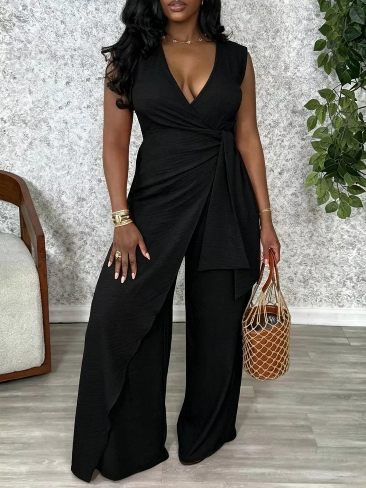 Wrap Front Wide Leg Jumpsuit - Flip Flop Dynasty