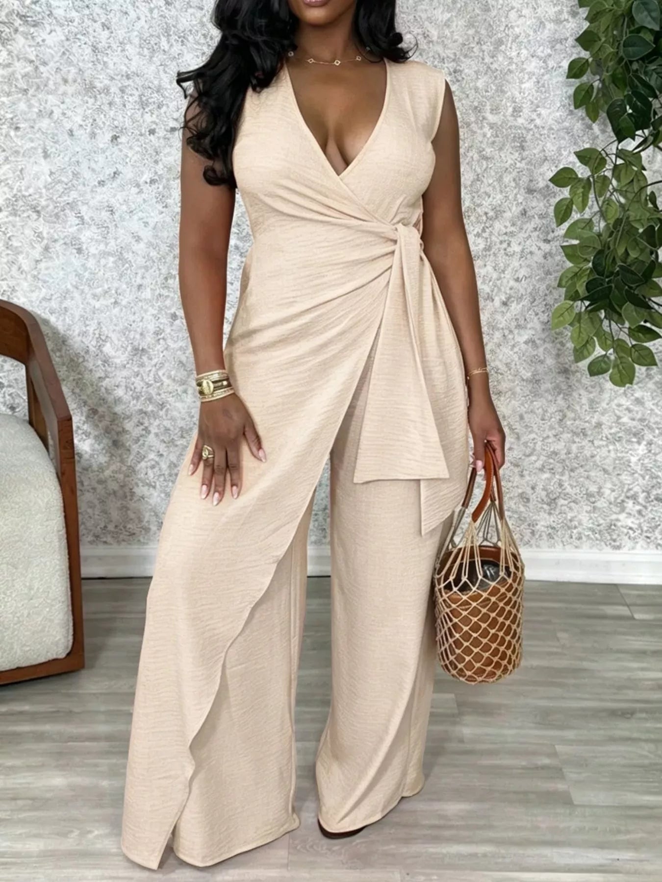 Wrap Front Wide Leg Jumpsuit - Flip Flop Dynasty