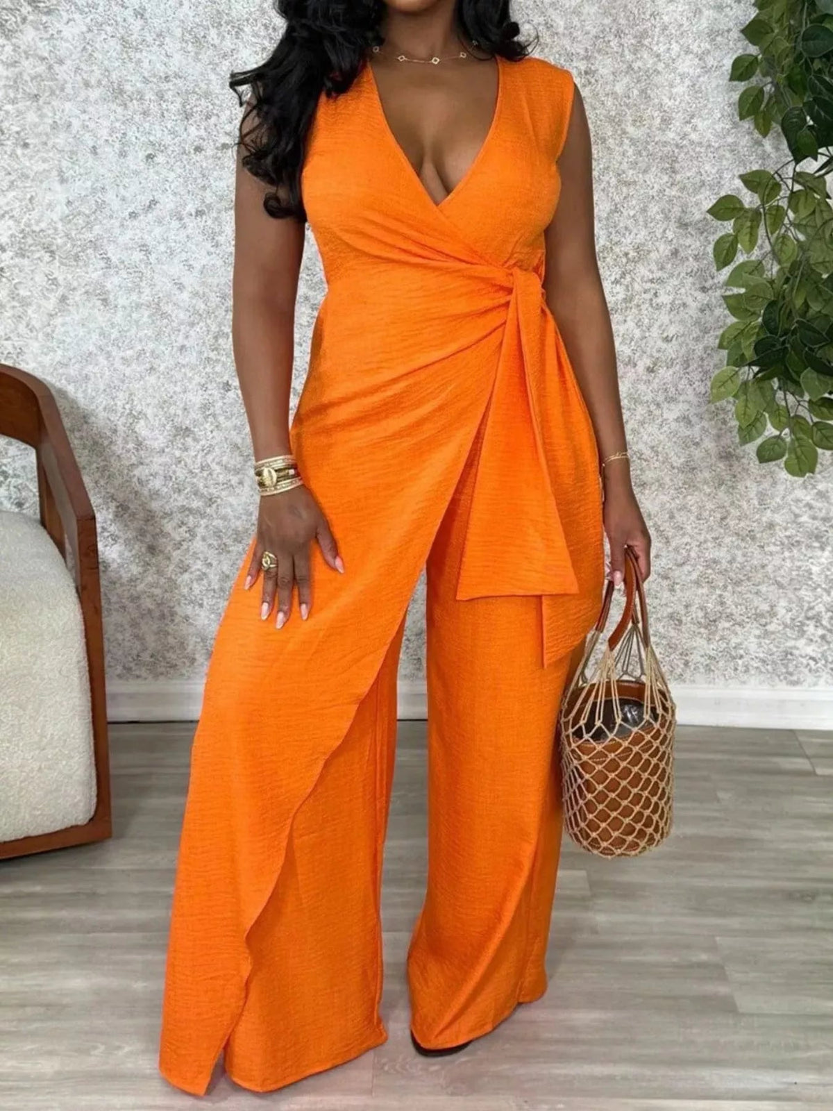 Wrap Front Wide Leg Jumpsuit - Flip Flop Dynasty