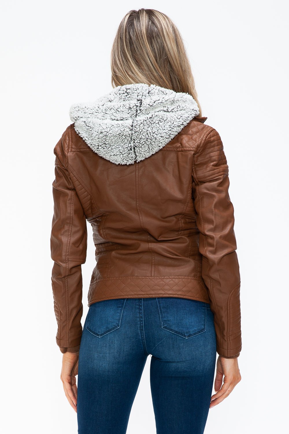 YMI Faux Layered Double - Zipper Jacket with Fuzzy Hood - Flip Flop Dynasty