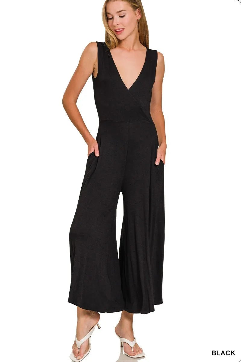 Zenana Surplice Neckline Sleeveless Jumpsuit - Flip Flop Dynasty