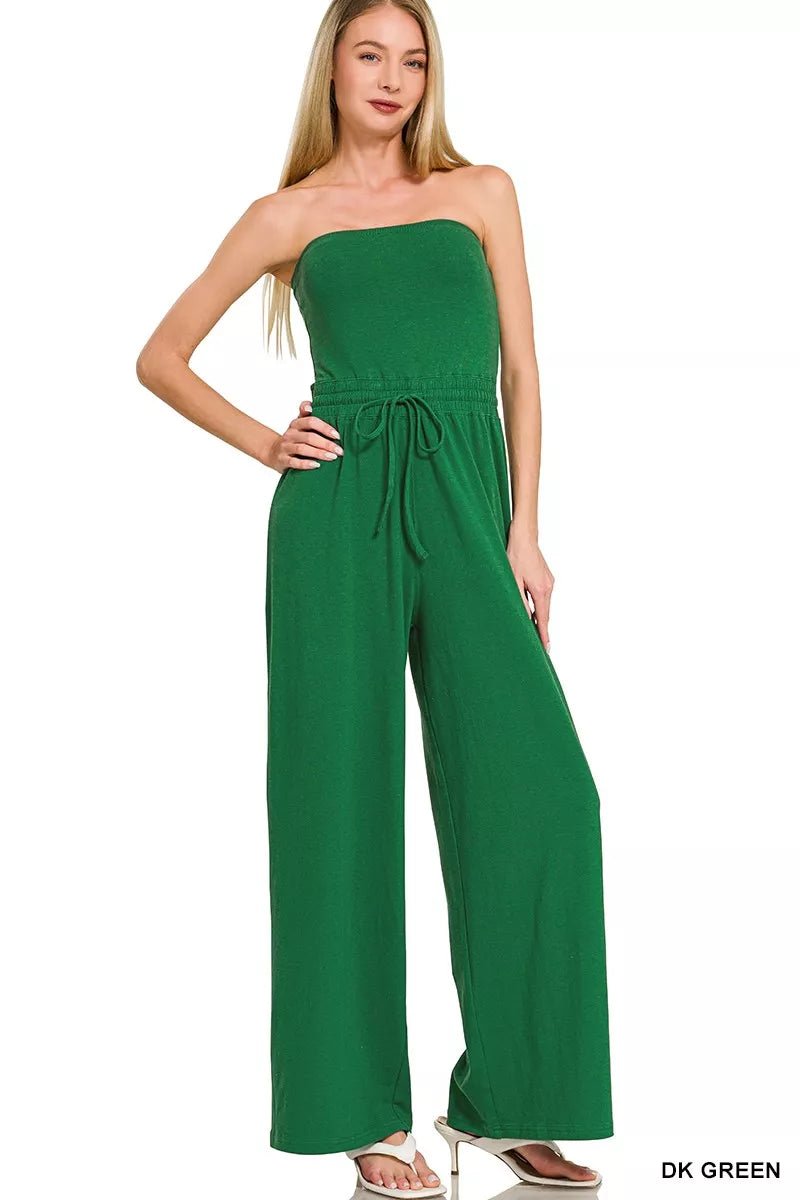 Zenana Tube Top Jumpsuit with Drawstring Waist - Flip Flop Dynasty