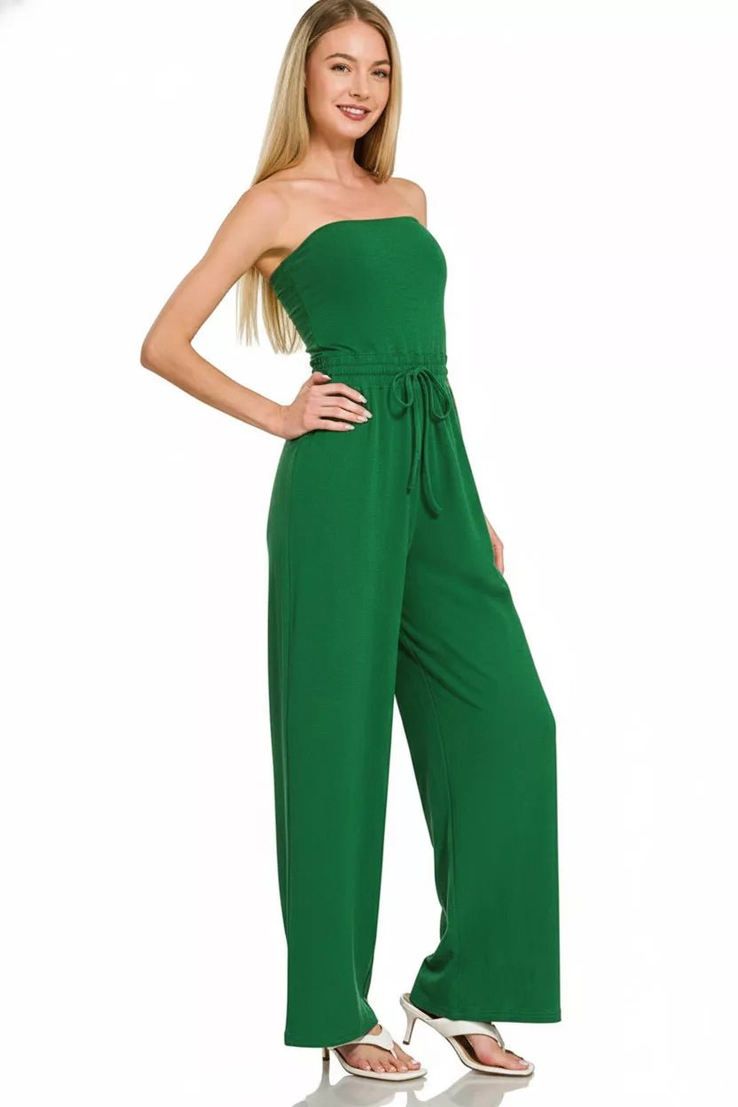 Zenana Tube Top Jumpsuit with Drawstring Waist - Flip Flop Dynasty