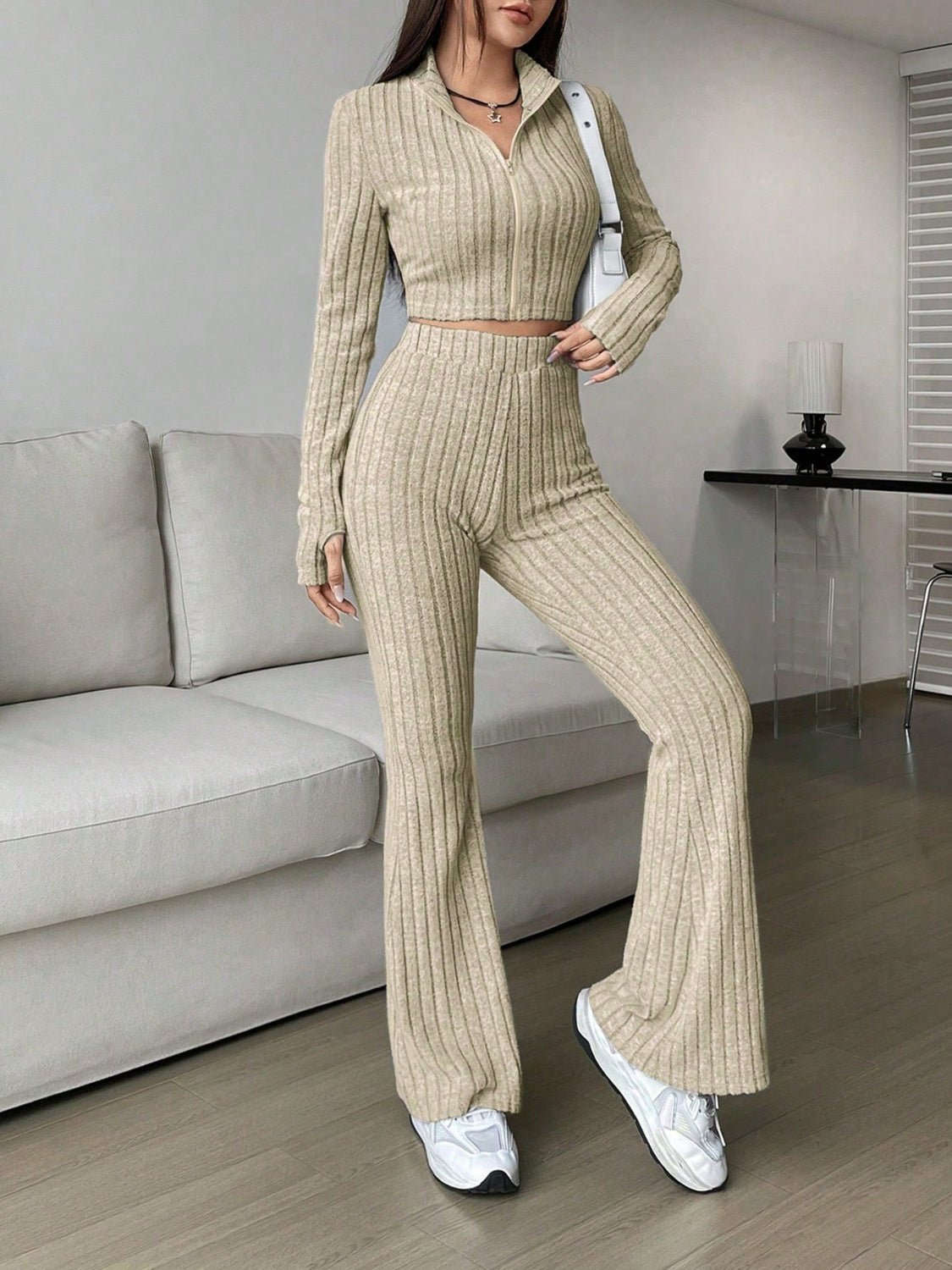 Zip Up Long Sleeve Top and Pants Set - Flip Flop Dynasty