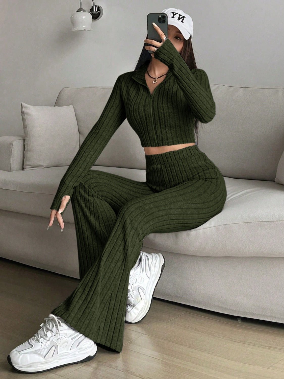 Zip Up Long Sleeve Top and Pants Set - Flip Flop Dynasty