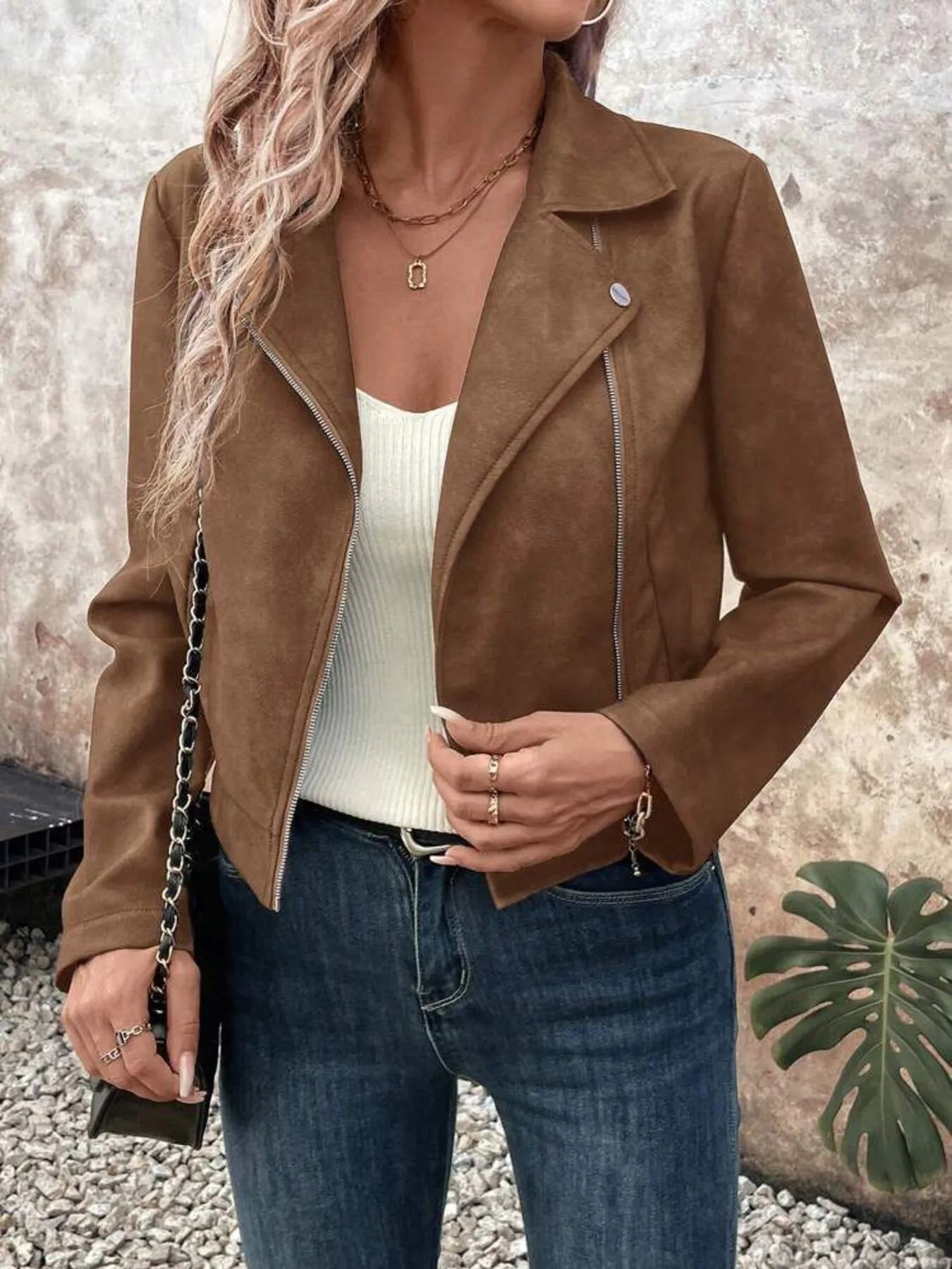 Zip Up Suede Cropped Moto Jacket - Flip Flop Dynasty