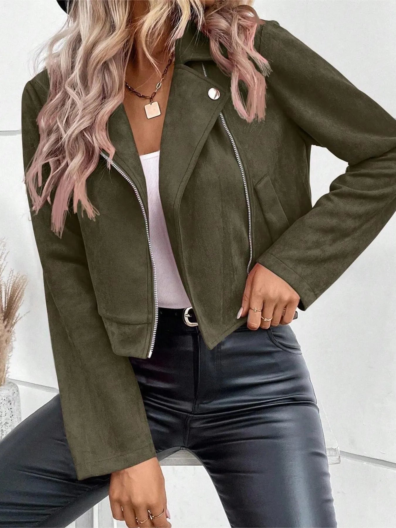 Zip Up Suede Cropped Moto Jacket - Flip Flop Dynasty