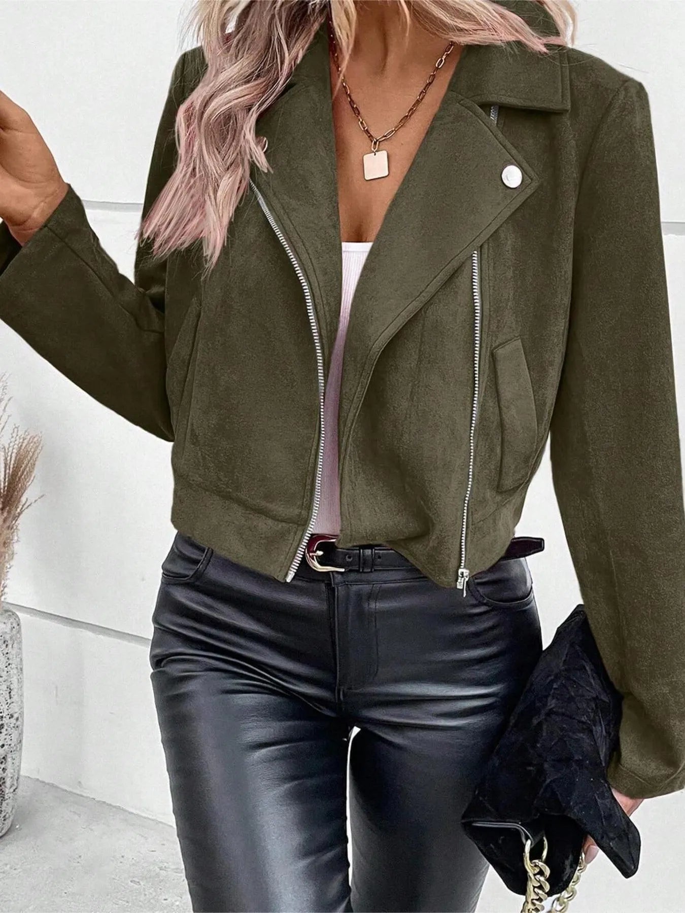 Zip Up Suede Cropped Moto Jacket - Flip Flop Dynasty