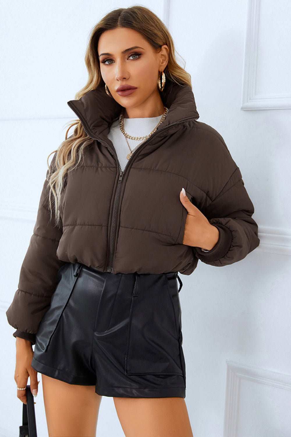 Zip - Up Winter Coat with Pockets - Flip Flop Dynasty