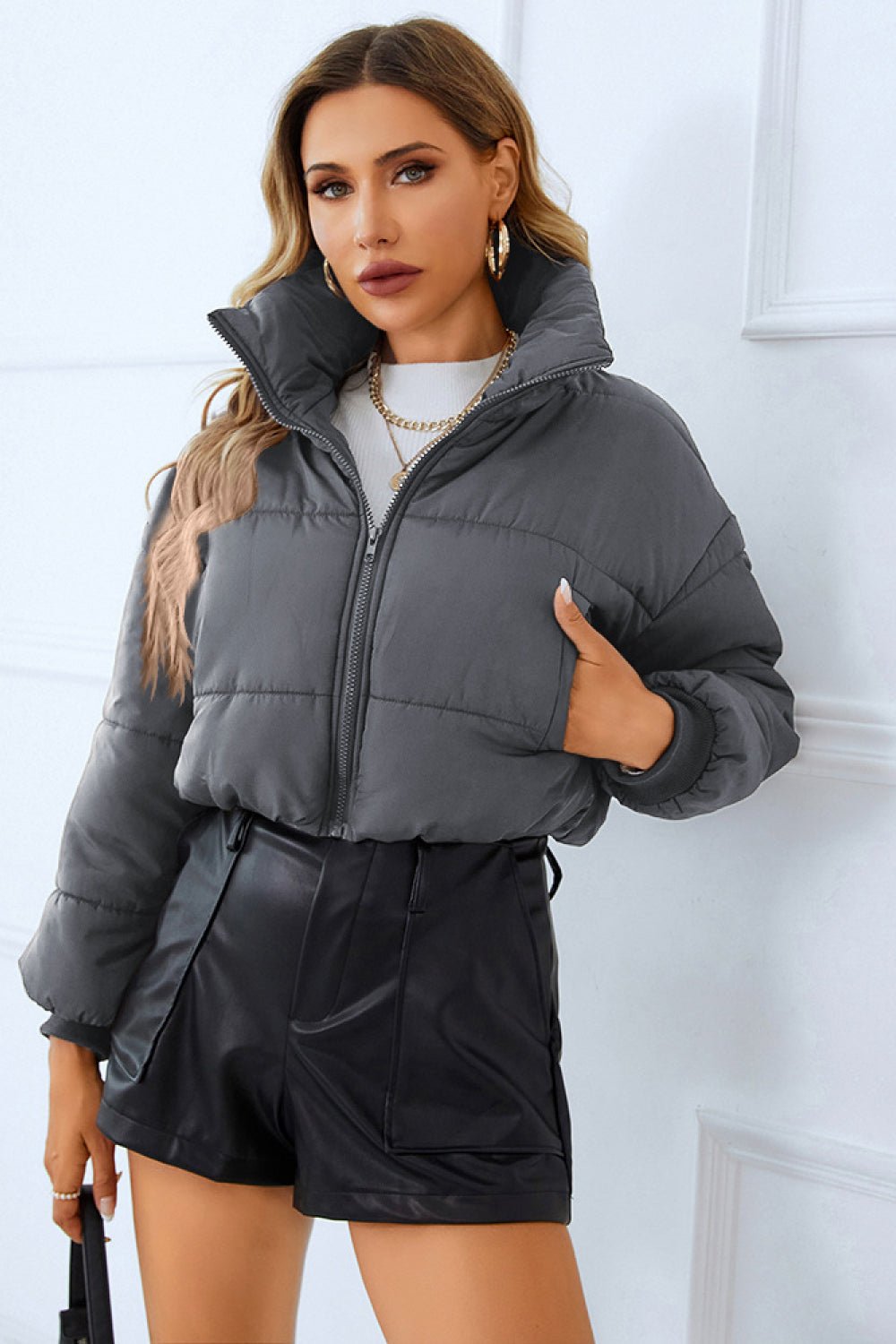 Zip - Up Winter Coat with Pockets - Flip Flop Dynasty