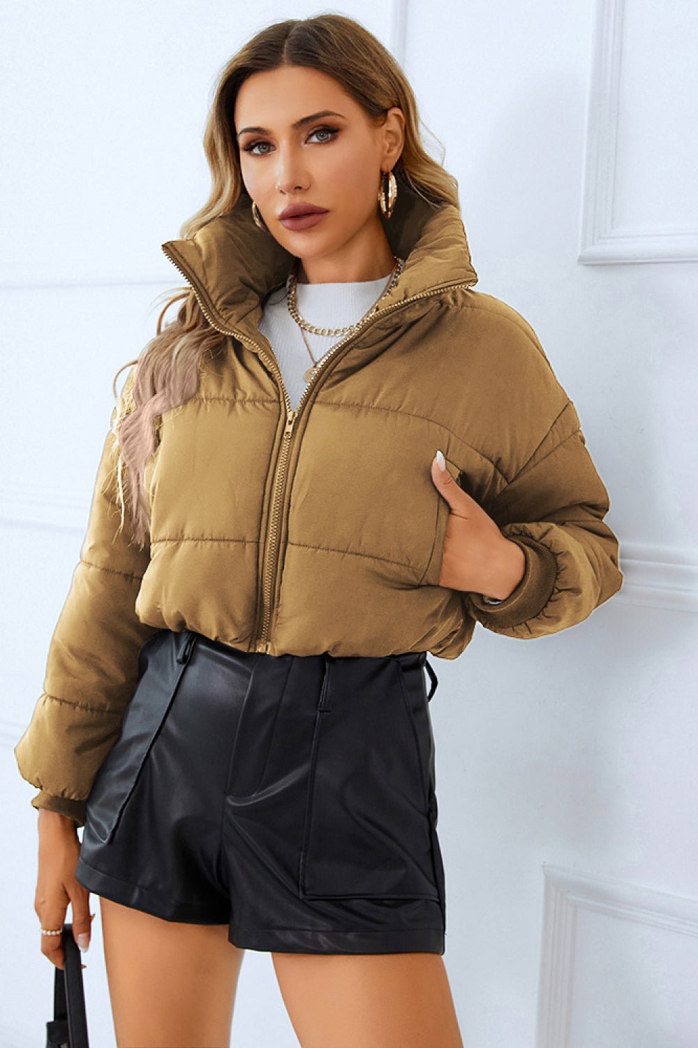 Zip - Up Winter Coat with Pockets - Flip Flop Dynasty