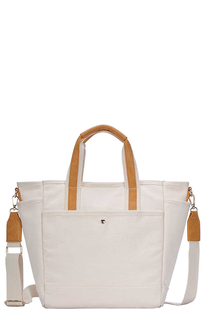 2-In-1 Designer Canvas Fabric Satchel with Long Strap